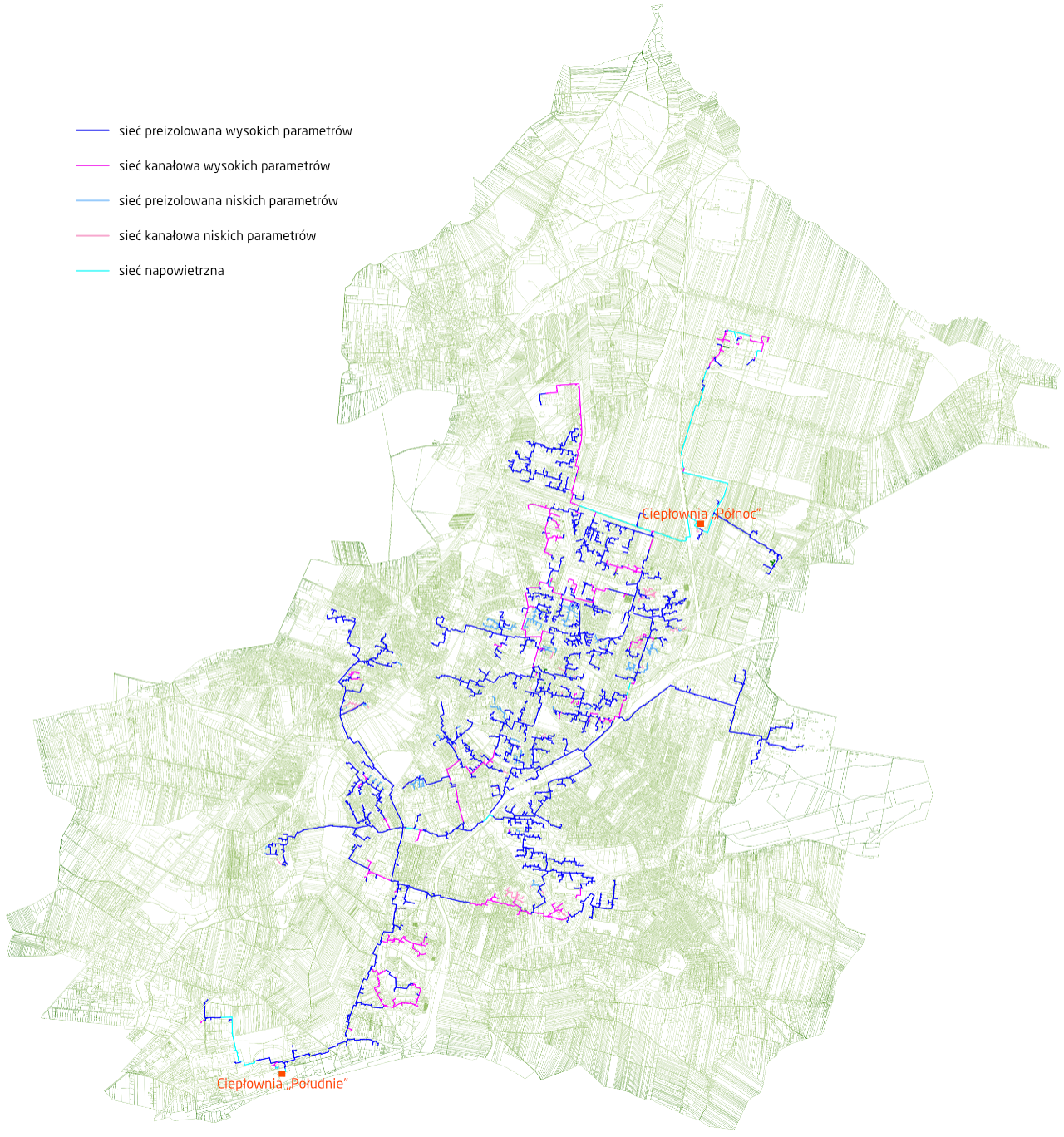 Mapa sieci ciepłowniczej w Radomiu